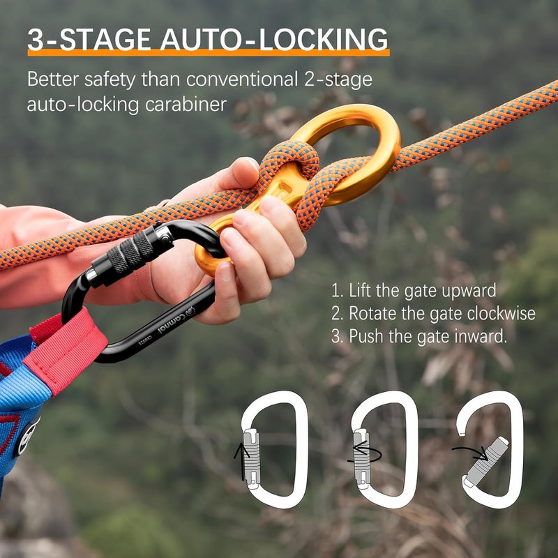 CAMNAL Heavy Duty Carabiner, 25kn(About 5620 lbs) Oval Carabiner Clip O-Shape Rock Climbing Carabiner Lightweight Caribeener for Climbing, Mountaineer, Aerial Work - Image 2